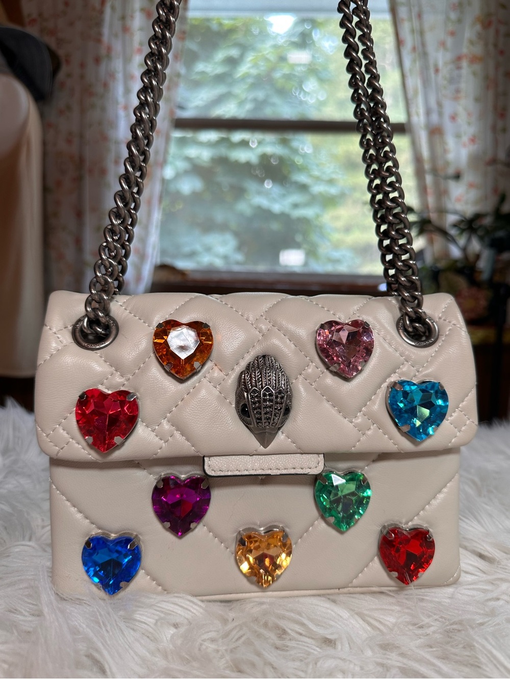 Kurt Geiger • Kensington Bone & Rainbow Hearts Love Crossbody Leather Bag - Picture 17 of 17